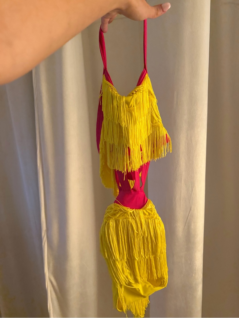 Girls Yellow & Pink Fringe One-Piece Swimsuit - Unbranded